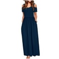 thumbnail image 2 of MRULIC dresses for women 2022 Women Summer Cold Shoulder Floral Print Elegant Maxi Long Dress Pocket Dress Women's Casual Dress Navy Blue + L, 2 of 8