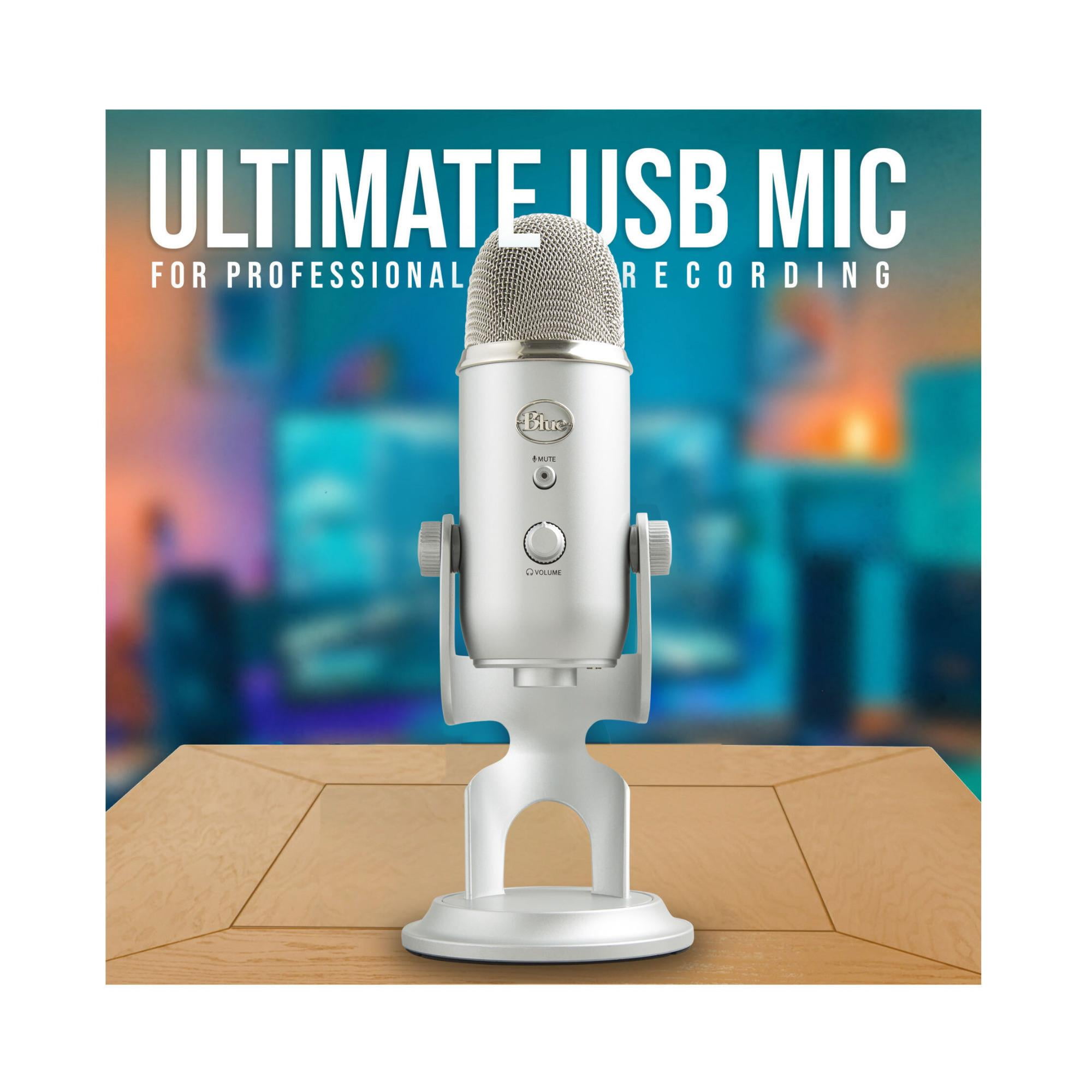 Blue Microphone Yeti USB Mic Silver with Knox Headphones Boom Arm