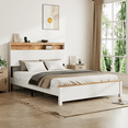 thumbnail image 2 of PAPROOS Queen Size Bed Frame, Wood Platform Bed Frame with Storage Headboard and Charging Station, Farmhouse Bed Frame with LED Light, Metal Slat Support, Holds 800 lb, No Box Spring Needed, White, 2 of 7