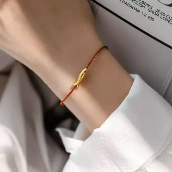 K-KED Red String Fish Bracelet For Women Cute Adjustable Bracelet Handmade Jewelry-_-Red