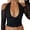 Black, variant on Gupgi Women Halter Crop Tops, Ruched Long Sleeve Off Shoulder T-Shirts