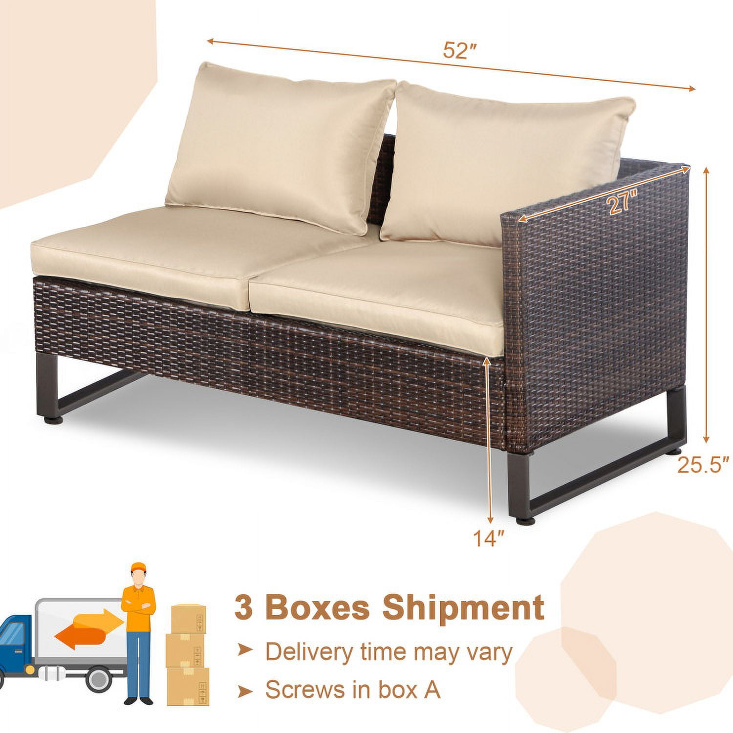 Aimee Lii 2 Pieces Patio Furniture Sofa Set with Cushions and Sofa Clips, Outdoor Deck Furniture, Brown
