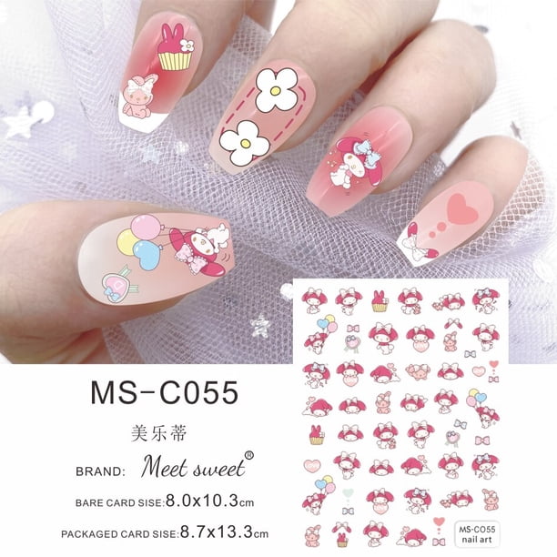 Lindo Hello Kitty 3D Nail Art Stickers Sanrio Anime Manicura Suministros Dibujos animados Kulomi My Melody Stickers Nail Art Decoración Dengxun unisex