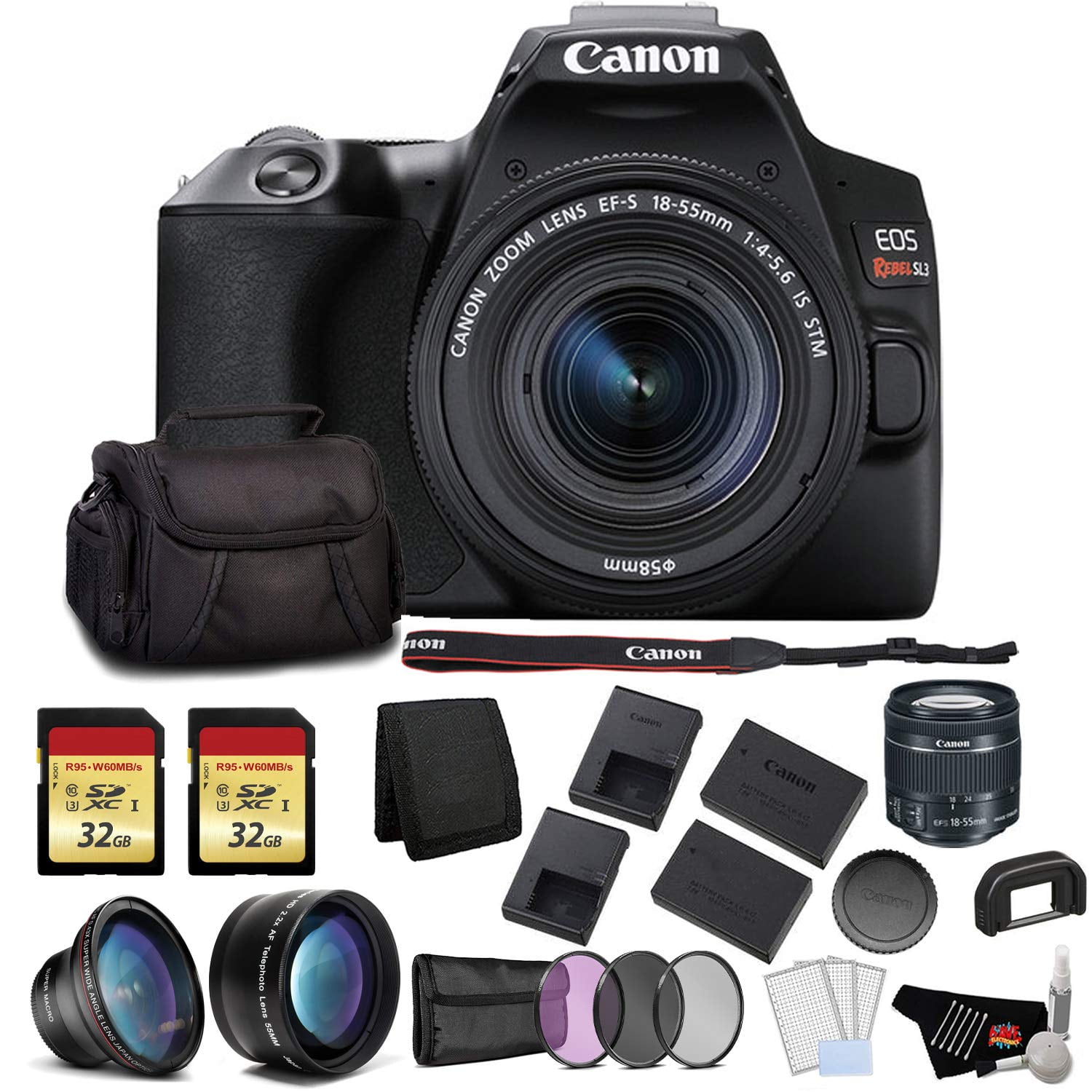 Canon EOS Rebel SL3 DSLR Camera with 18-55mm Lens (Black) Pro Bundle(International Model)