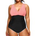 thumbnail image 1 of GHSDFBB Women Plus Size One Piece Swimsuits V Neck Tummy Control Bathing Suits Retro Ruched Swimwear, 1 of 5