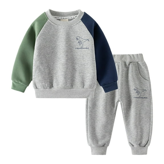 Pedort Baby and Toddler Boy Outfit Set Long Sleeve Sweatshirt Tops Pants Grey,110