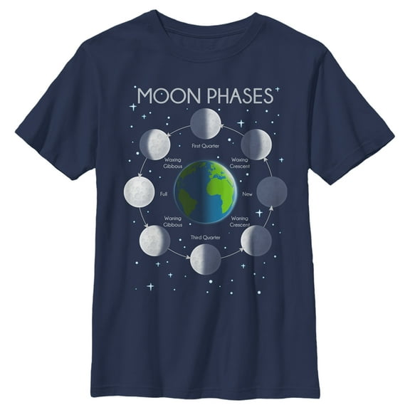 Boys' Husky Lost Gods Moon Phases Diagram Graphic Tee Navy Blue Large