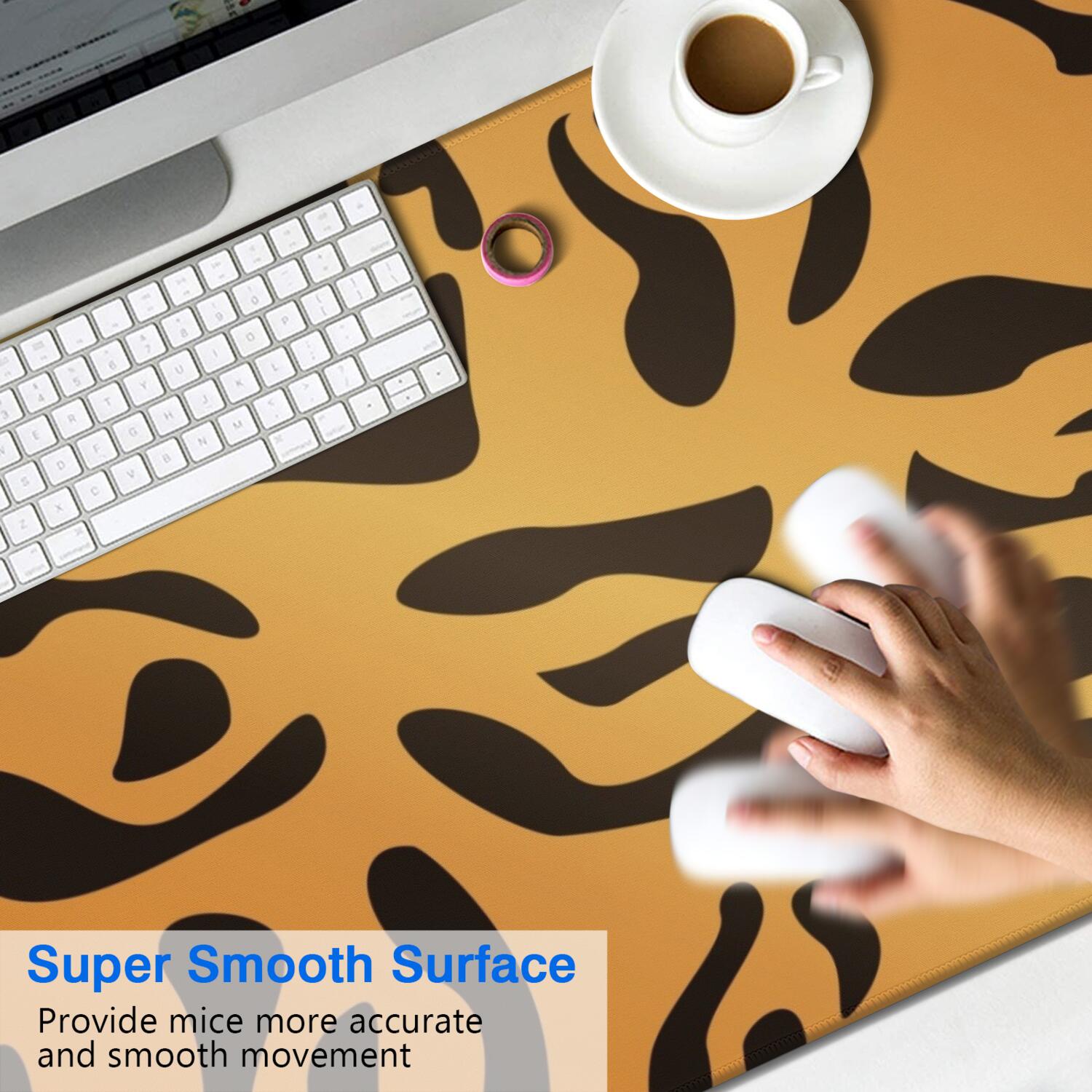 Long Mouse Pads for Desk,Orange and Black Of Leopard Print Desk Mats on Top Of Desks, Desk Mouse Pad Extra Large with 3mm Non-Slip Base and Stitched Edge for Gaming,Office,Work,Home 47.3"x23.6"