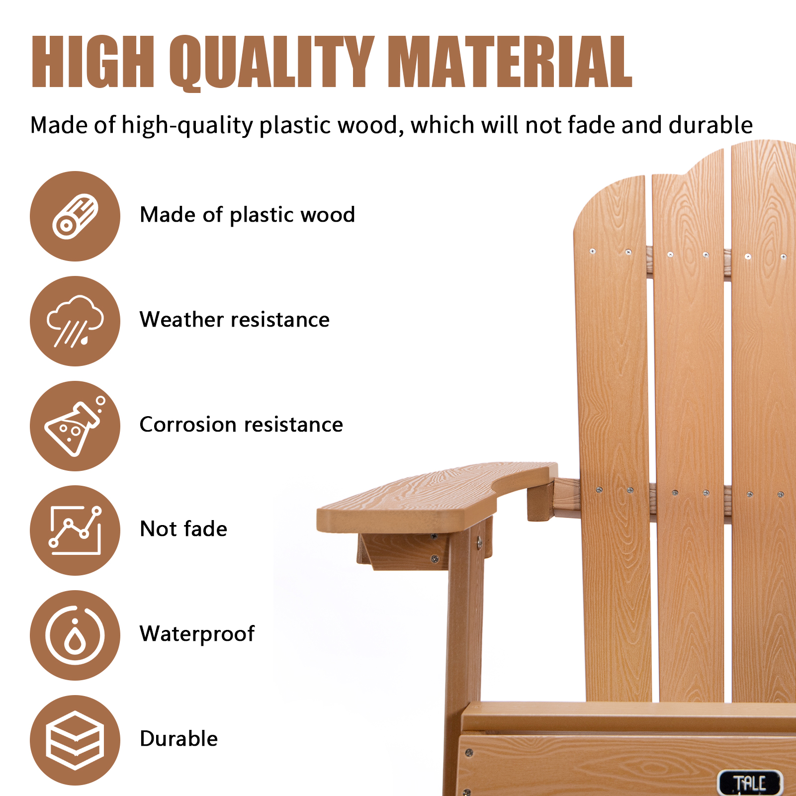 Folding Adirondack Chair, Plastic Wooden Lounge Chairs for Yard, Garden, Patio - image 4 of 7