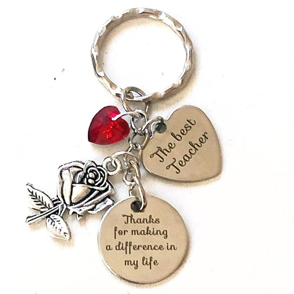 Hanalea Island Jewelry Co. The Best Teacher Thanks for Making a Difference in My Life Rose Silver Charm Christmas Holiday Keychain Accessories Gift of Love & Appreciation
