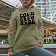 thumbnail image 2 of Cold Brew Babe, Coffee Lover or Enthusiast Themed, Groovy Retro Wavy Text Merch Gift, Sand Hooded Sweatshirt or Hoodie, Small, 2 of 5