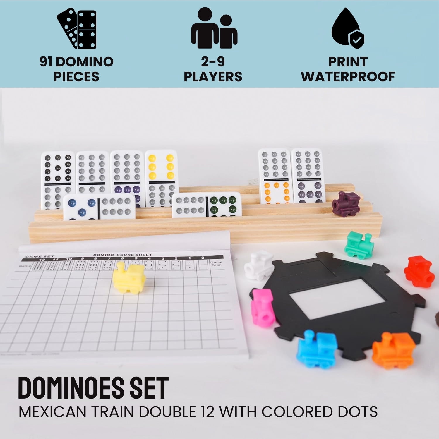 Tradeopia Mexican Train Dominoes Set Double 12 With 91 Tiles