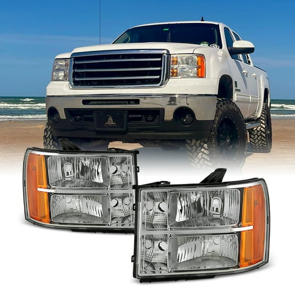 AKKON - For 07-13 Sierra 1500 07-14 Sierra 2500HD 3500HD Headlights Front Lamps Direct Replacement Left   Right