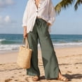 thumbnail image 4 of Pxxlle Cotton Linen Pants Women Lightweight Elastic High Waisted Long Pant Breathable Wide Leg Summer Vacation Trousers with Pocket Green S, 4 of 4