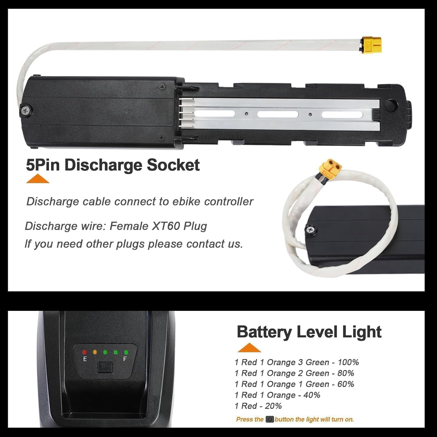 LGECOLFP 5-Pin 48V 15Ah Lithium Ion Replacement Battery with USB Charging Port for Up to 1000W Motor