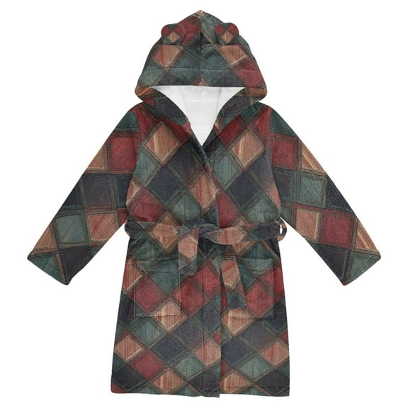 FORMRS Niños Bathrobe Unisex Hooded Robe Soft Plush Pajamas Sleepwear, Size 2-3T, Red Tartan Pattern