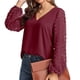 thumbnail image 2 of Blusas de gasa para mujer, cuello en V, retazos, manga larga, informal, blusa elegante para mujer, Top para primavera, verano, rojo vino L Vino rojo, 2 of 8