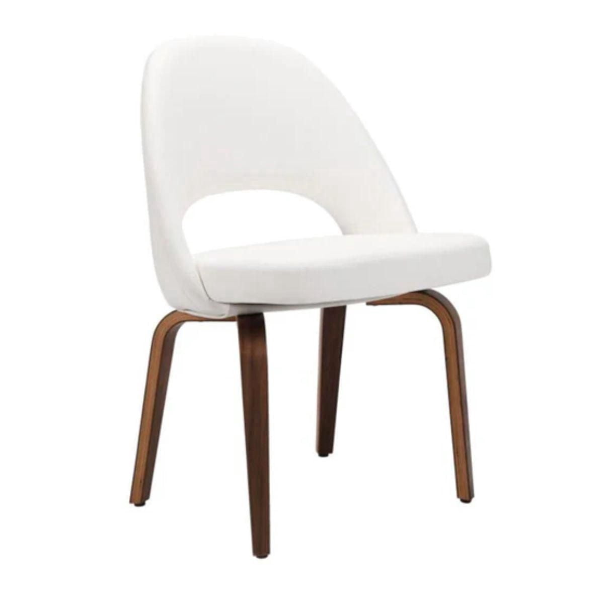 Leesburg Chair in White made of upholstered seat and plywood legs with walnut veneer.