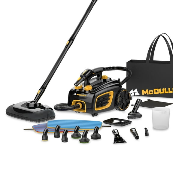 McCulloch Canister Steam Cleaner MC1375, 90 Minute Runtime, 20 Accessories: Jet Nozzle, Brushes, & More - Built for Home, Tile, Grout, Carpet, Furniture, & Personal Car Detailing