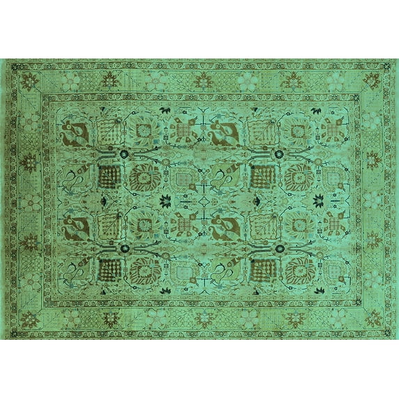 Ahgly Company Machine Washable Indoor Rectangle Oriental Turquoise Blue Industrial Area Rugs, 8' x 12'