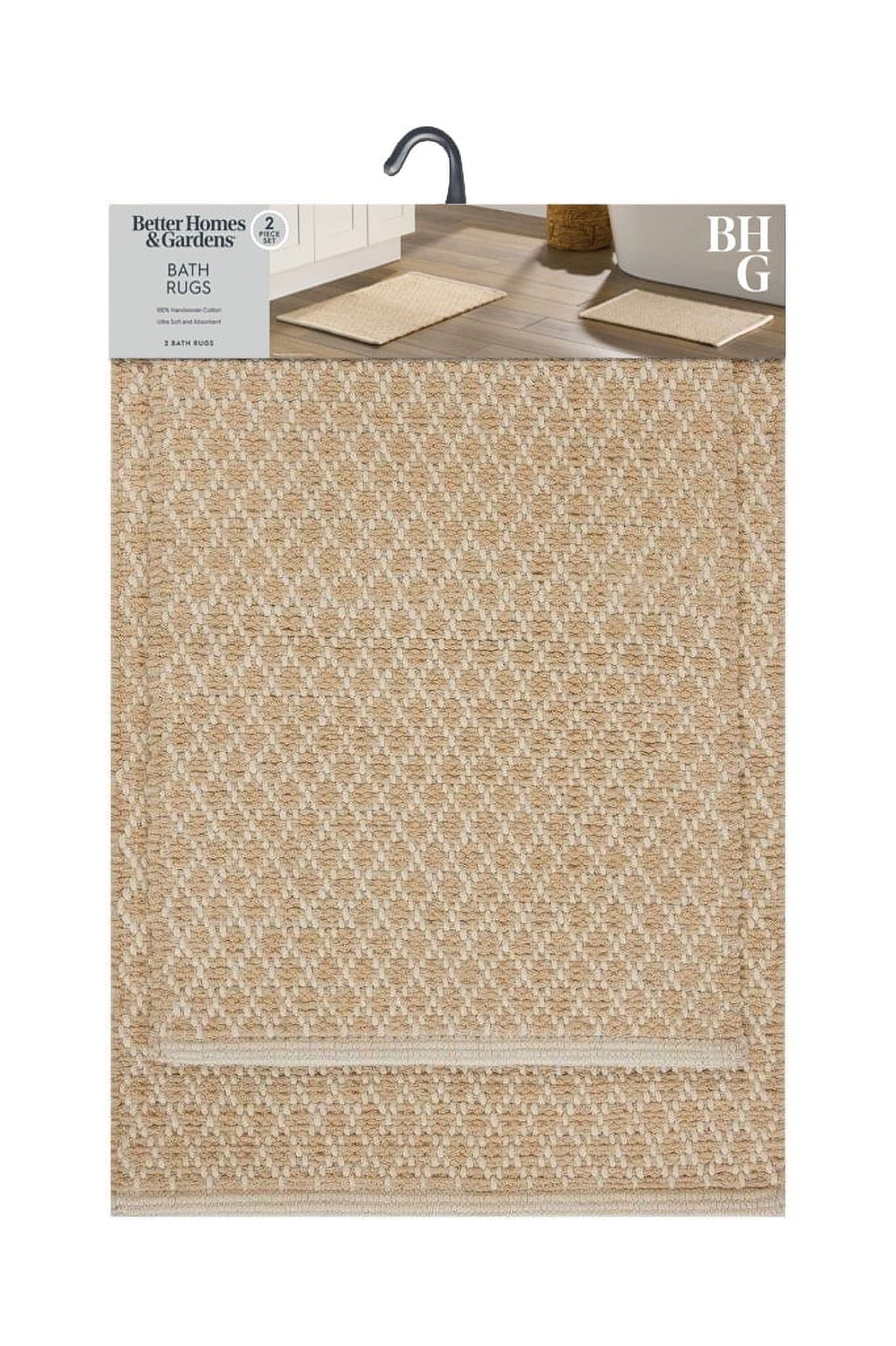 Better Homes & Gardens Cotton Diamond Bath Rug Set, Beige, 2 Piece, 17" x 24" & 20" x 30"