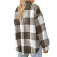 thumbnail image 5 of Womens Zip Up Fuzzy Sherpa Jacket Stand Collar Plaid Oversized Fleece Jackets Fluffy Coat Fall Winter Outwear, 5 of 5