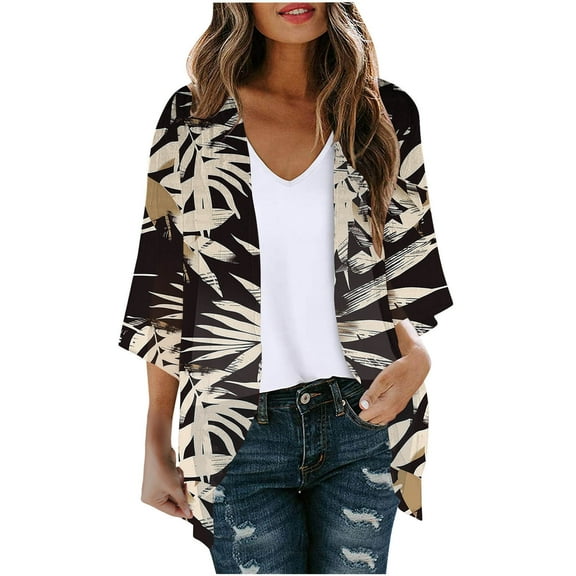WRKEKC Women's Hawaiian Printed Long Sleeve Open Front Cardigan Coat Top for Women Spring Summer Trendy Casual Outfits