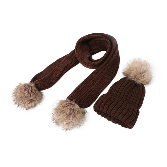 Winter Beanie Hat Scarf Set, Kids Winter Girls Boys Knit Pompom Scarf Warm Gloves Beanie Hats with Fleece Lined Beanies Cap for Unisex 1-12 Years on Clearance under $10