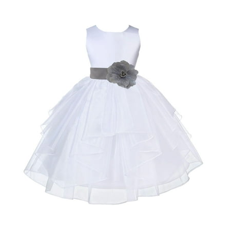 

Ekidsbridal White Silver Shimmering Organza Christmas Party Bridesmaid Recital Easter Holiday Wedding Pageant Communion Princess Birthday Clothing Baptism 4613T size 6-9 month Flower Girl Dress