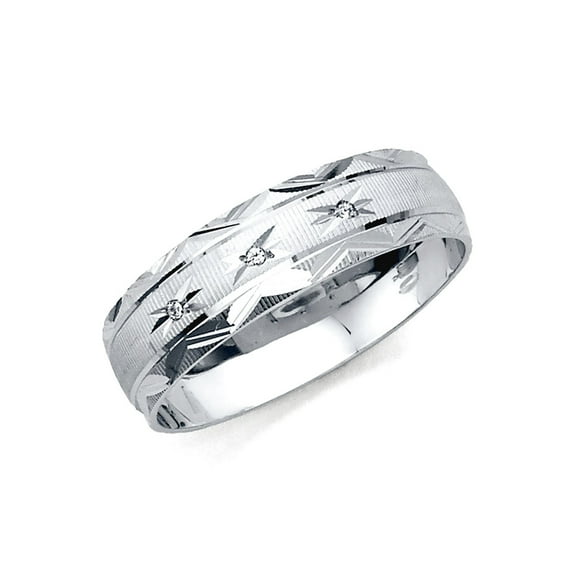 14k White Gold For Men Cubic Zirconia Wedding Band Ring Size 10 Wedding Band - 2.4 Grams