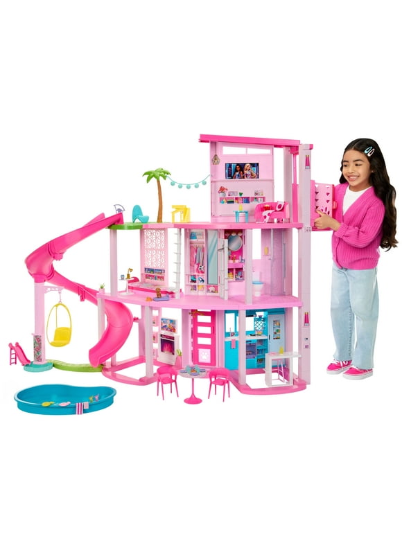 Barbie Dreamhouse Pool Party Doll House and Playset with 75+ Pieces, 3 Story Slide, Pet Elevator & More