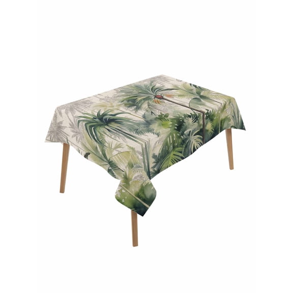 Summer Tropical Leaves Table Cloth, Green Palm Trees Botanical Waterproof Tablecloth for Rectangle Tables, Reusable Washable Fabric Table Cover for Restaurant Kitchen Dining Tables 60"x102"