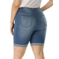 thumbnail image 2 of Gocolloa Womens Plus Size Jean Shorts High Waisted Stretchy Midi Bermuda Denim Shorts 8.7" Inseam Royal Blue 20W, 2 of 4