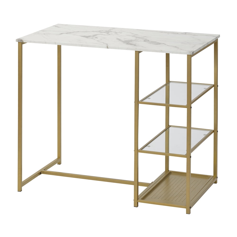 Lowestbest 3 Piece Modern Pub Set with Faux Marble Countertop and Bar Stools, White&Gold Lowestbest 3 Piece Modern Pub Set with Faux Marble Countertop and Bar Stools, White&Gold