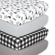 The Peanutshell Fitted Crib Sheet for Boys or Girls, 4 Pack Set, Grey Woodland Plaid