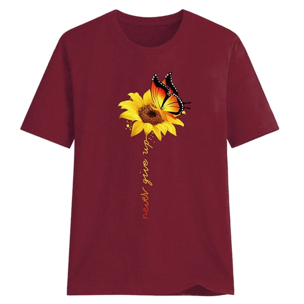 Butterfly Sunflower Camiseta de manga corta con estampado de girasol Eccomum Rojo L