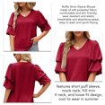 thumbnail image 3 of Woman Ruffle Short Sleeve Blouse V Neck Frill Puff Sleeve Plain Blouse Loose Fit Tops for Work Dating, 3 of 6