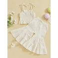 thumbnail image 6 of BemeyourBBs Toddler Girl Summer Clothes Infant Baby Girls Cotton Linen Outfit Strap Sleeveless Smocked Camisole Shirt Top and Bell Bottom Flare Pants Set Toddler Girls Summer Outfits, 6 of 9