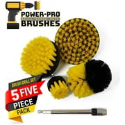 Drill Brush Set- Drill Scrubber Attachments. Tile, Grout Power Brush - Multi-purpose Drill Brushes with Bit Extension- 5 Piece Yellow