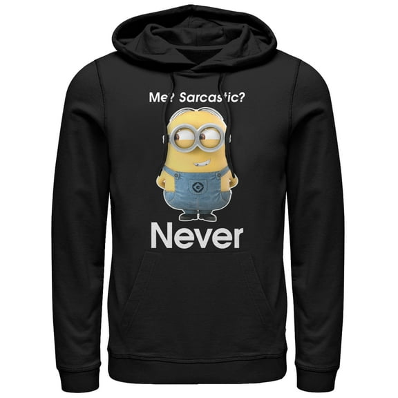 Men's Despicable Me Minion Never Sarcastic  Pull Over Hoodie Black 2X Large