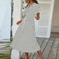 thumbnail image 5 of Elegant Retro Polka Dot Dress Women's Summer Midi Dress V Neck Single Breasted Short Sleeve Dresses Fashion Print Dress Gown Slim Fit Sweet Evening Dresses White XL, 5 of 6