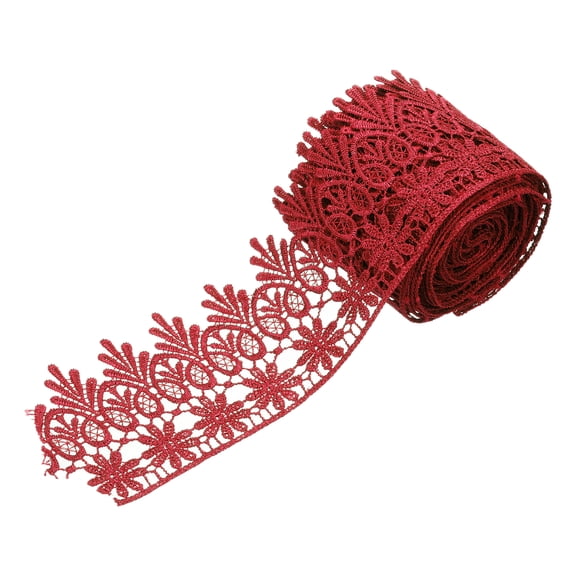 Uxcell 3 Inch Wide 5 Yard Lace Ribbon Floral Pattern Dark Red Embroidered Edge Lace Trim Ribbons for Sewing Making, DIY Crafts, Gift Wrapping, Wedding Decor