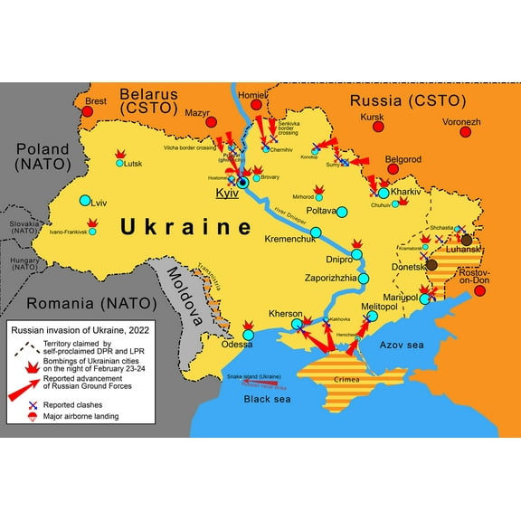 Wall Art Impressions Laminated Self-Proclaimed DPR and LPR in Ukraine Map Poster, 35" x 24"