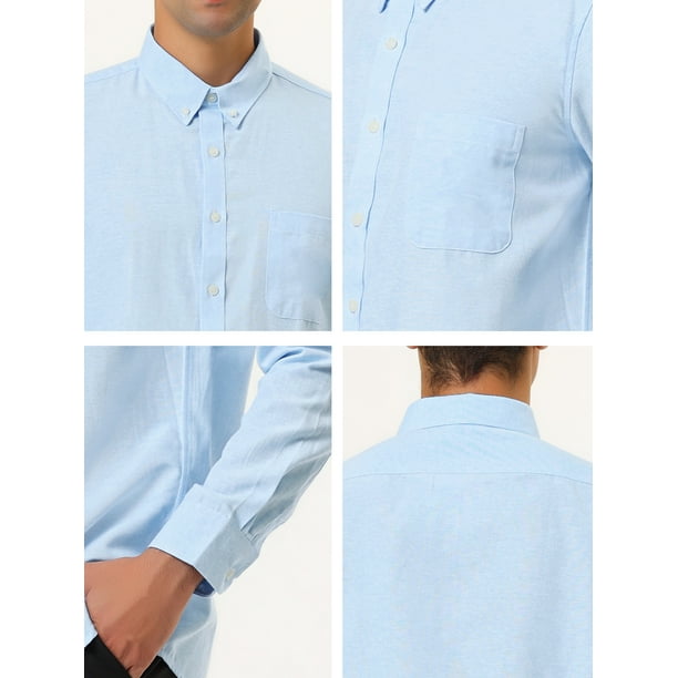 Camisa de vestir para hombre manga larga clasica color solido ajustada con botones Azul claro S Lars Amadeus Camisa Walmart en linea