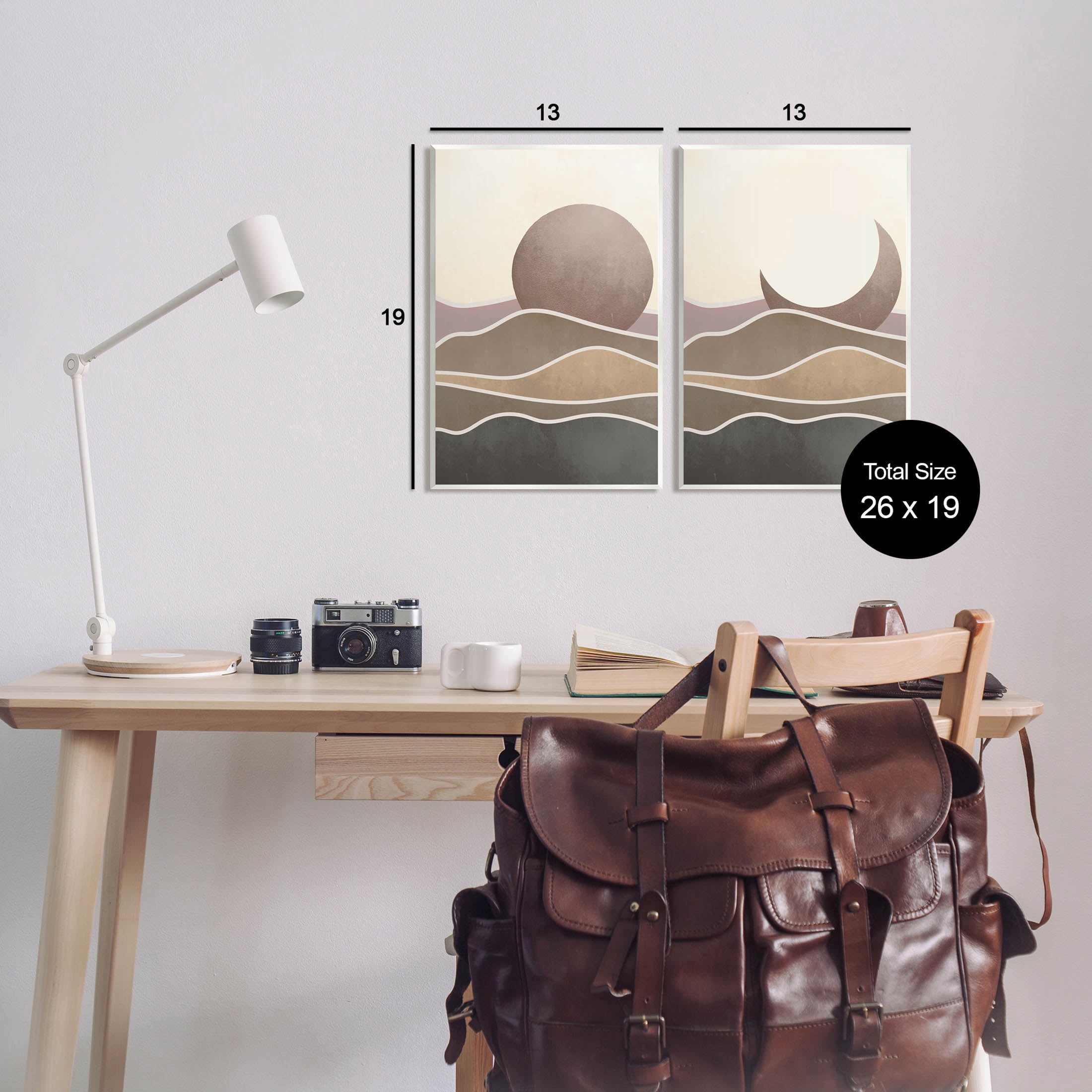 Neutral Toned Landscape Sun Moon Landscape Graphic Art Unframed Art Print Wall Art, Set of 2
