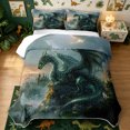 thumbnail image 2 of meiyoeat Valley Green Dragon Quilt King for Boys Men, Castle Ancient Animal King Coverlet Set, Grey Green, 3pcs, 1 Comforter and 2 Pillowcases, 2 of 7