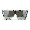thumbnail image 2 of Colored Mirror White Marble Frame 80s Robotic Shield Sunglasses Silver Mirror, 2 of 4