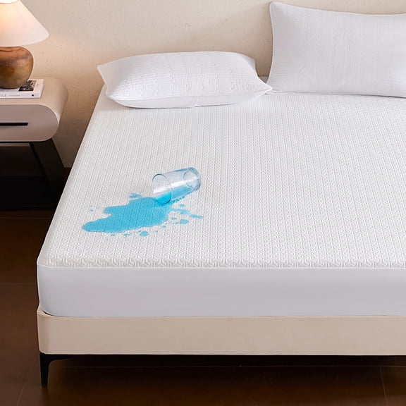 Sleep Zone Twin Waterproof Mattress Protector, OEKO-TEX Soft Breathable Cover, 4-Layer TPU Backing Protection, White