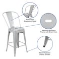 thumbnail image 2 of 24'' High Silver Metal Indoor-Outdoor Counter Height Stool with Back, 2 of 9