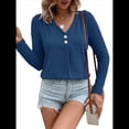 thumbnail image 1 of Camisetas de Verano con Cuello en V para Mujer, Estilo Informal, Tipo Túnica con Botones y Cuello Henley Azul XL, 1 of 7
